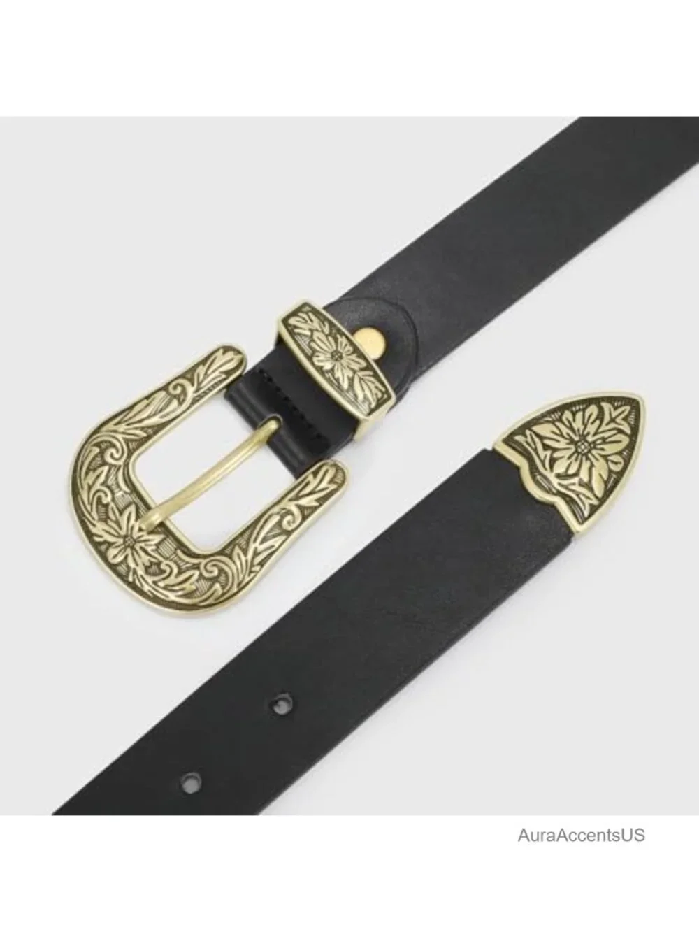 Vintage Western Belt for Women PU Leather Floral Buckle Cowgirl Waist Belt